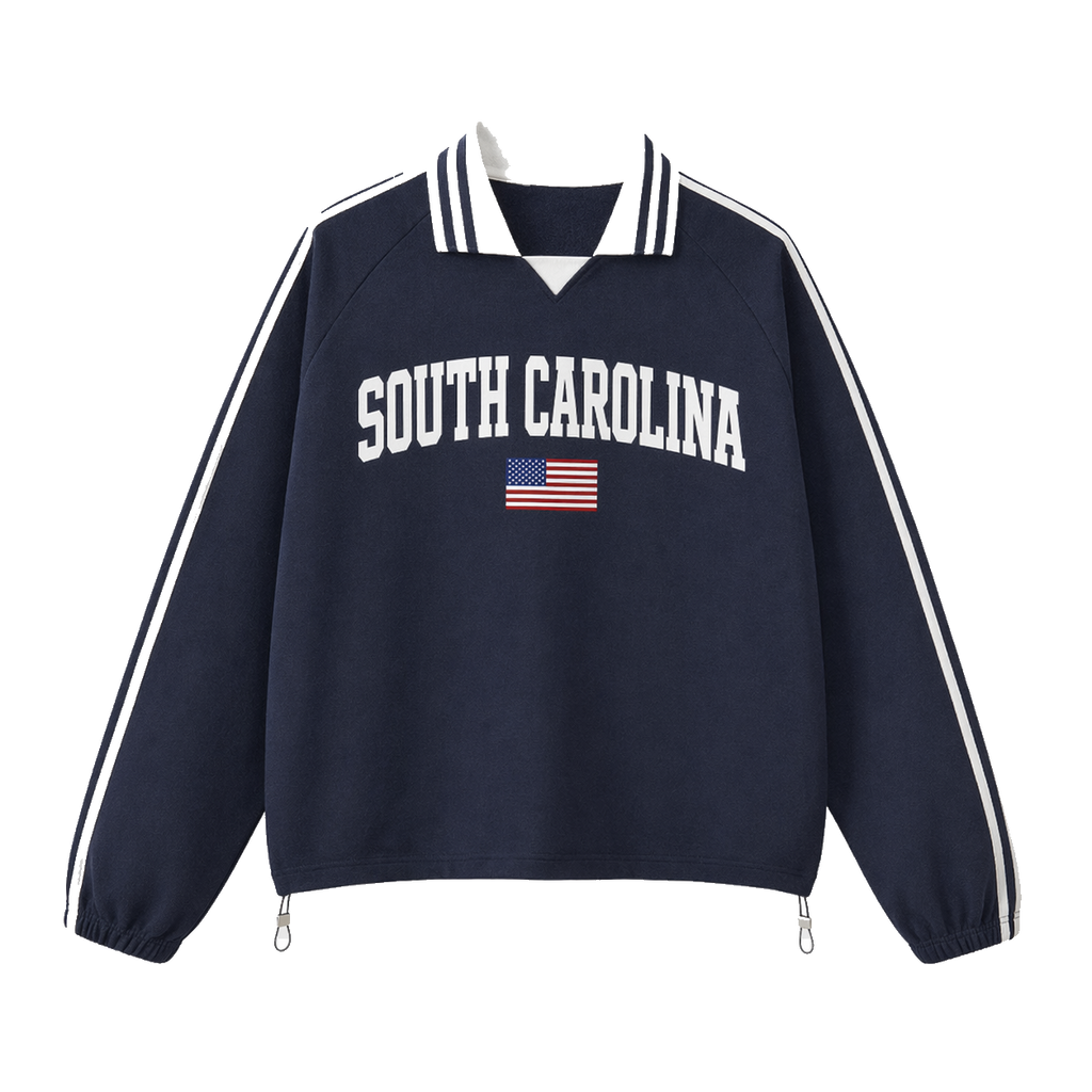 Collection 2 South Carolina Contrast Striped Lapel Collar Sweatshirt - Royal Blue front