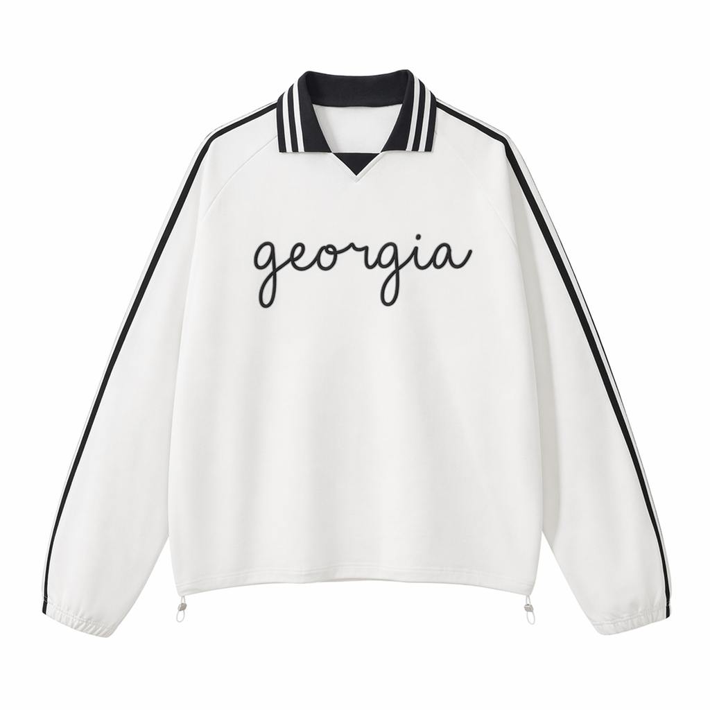 Collection 3 Georgia Contrast Striped Lapel Collar Sweatshirt - White front