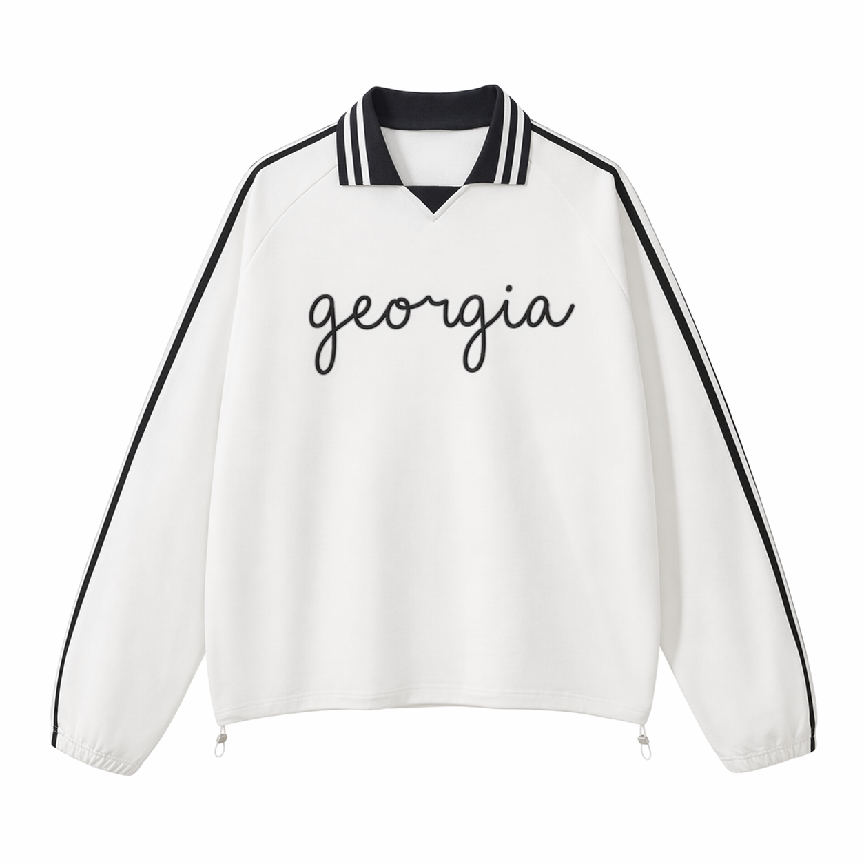 Collection 3 Georgia Contrast Striped Lapel Collar Sweatshirt - White front