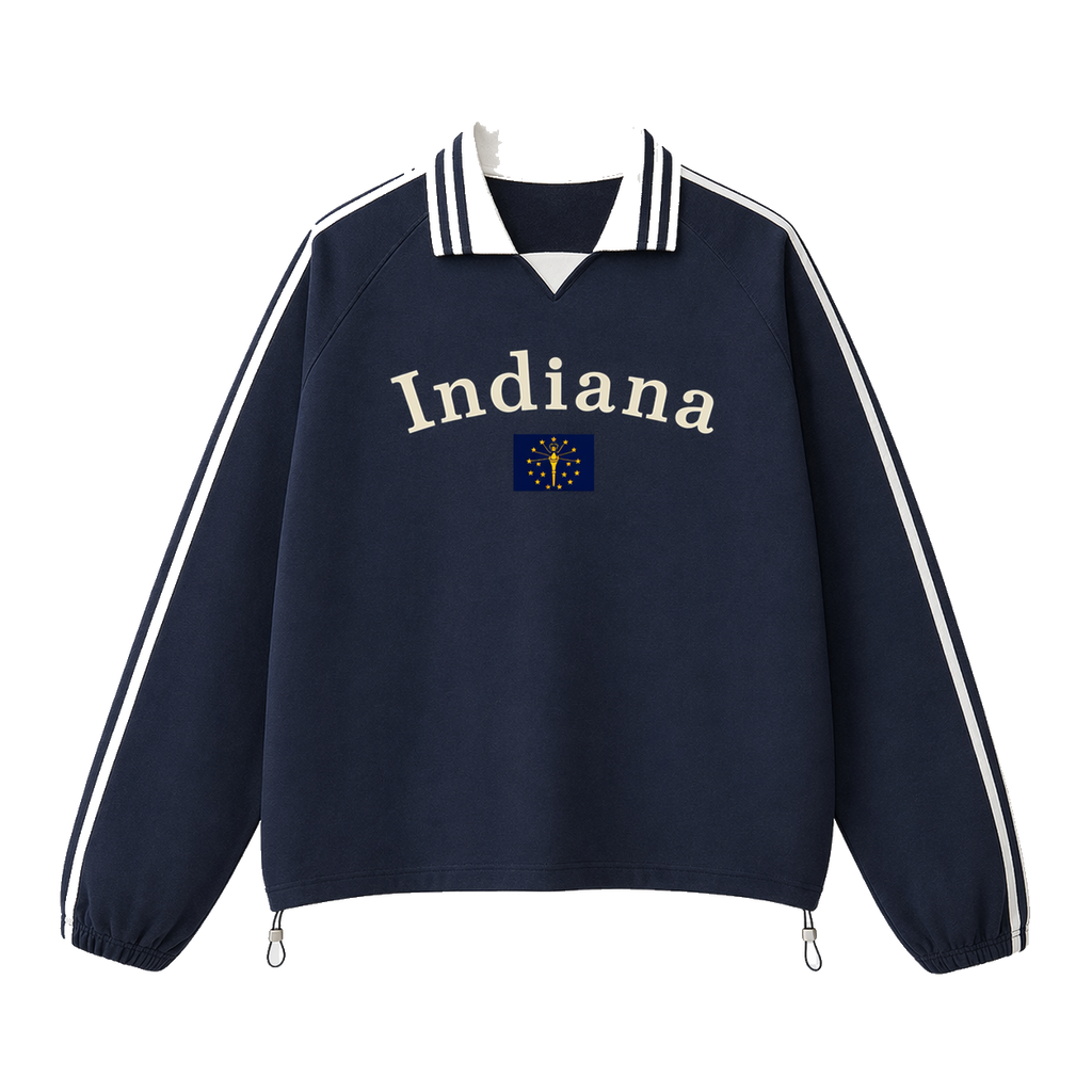 Collection 6 Indiana Contrast Striped Lapel Collar Sweatshirt - Royal Blue front