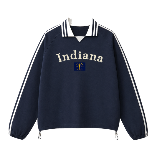 Collection 6 Indiana Contrast Striped Lapel Collar Sweatshirt - Royal Blue front