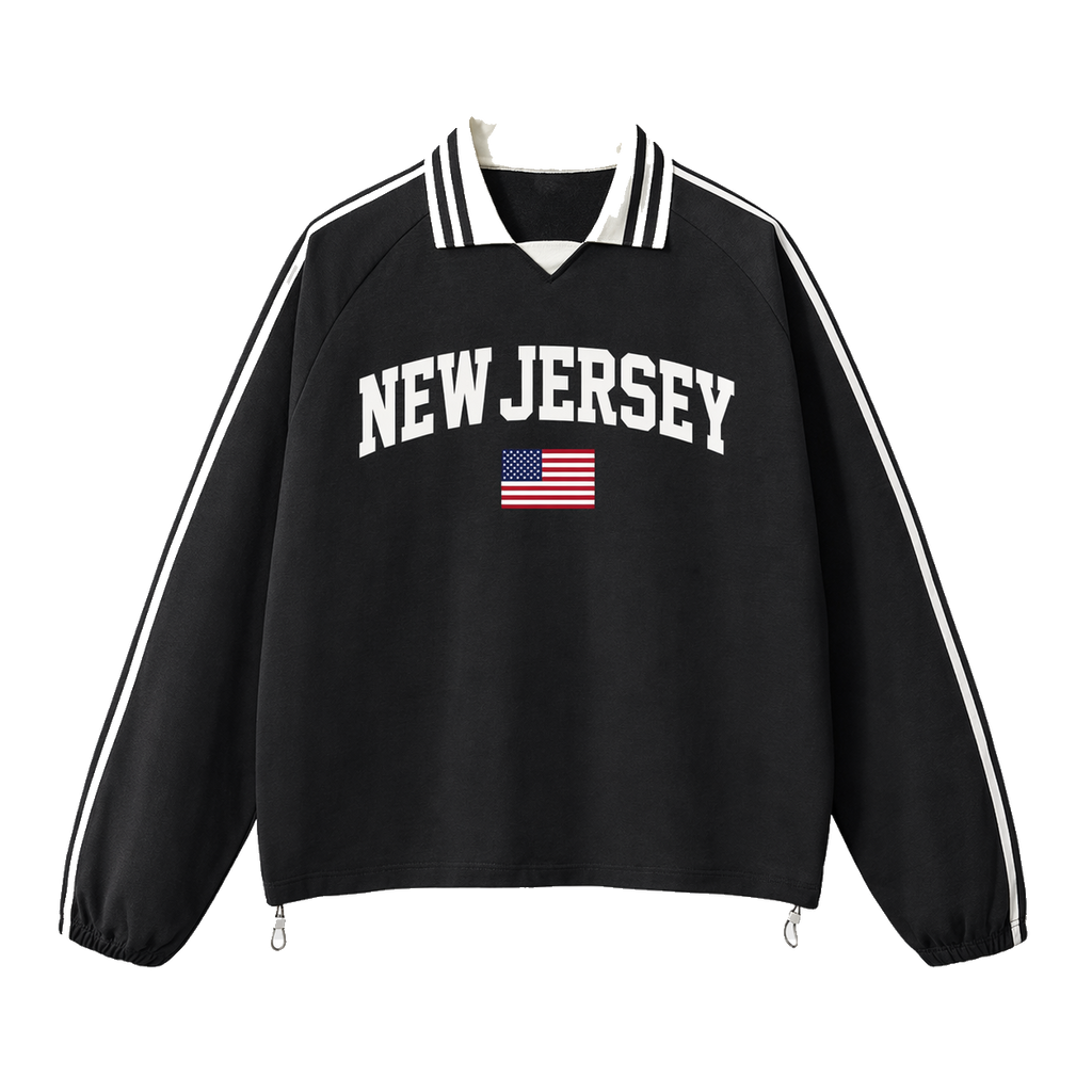 Collection 2 New Jersey Contrast Striped Lapel Collar Sweatshirt - Black front