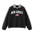 Collection 2 New Jersey Contrast Striped Lapel Collar Sweatshirt - Black front