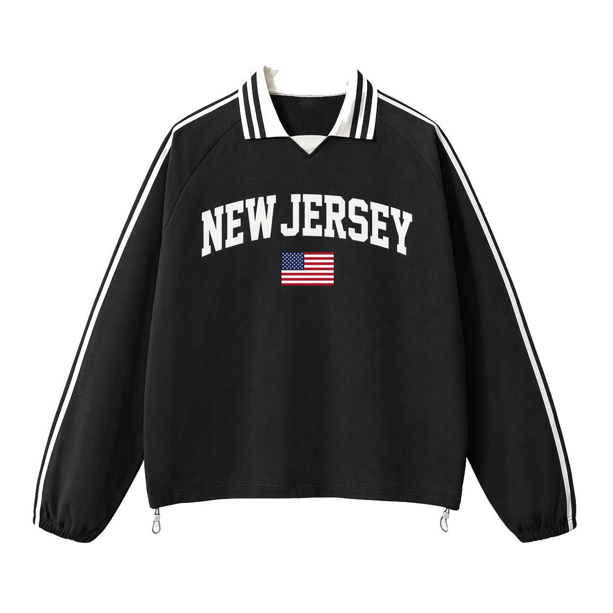 Collection 2 New Jersey Contrast Striped Lapel Collar Sweatshirt - Black front