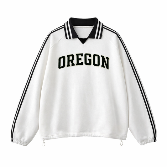 Collection 1 Oregon Contrast Striped Lapel Collar Sweatshirt - White front