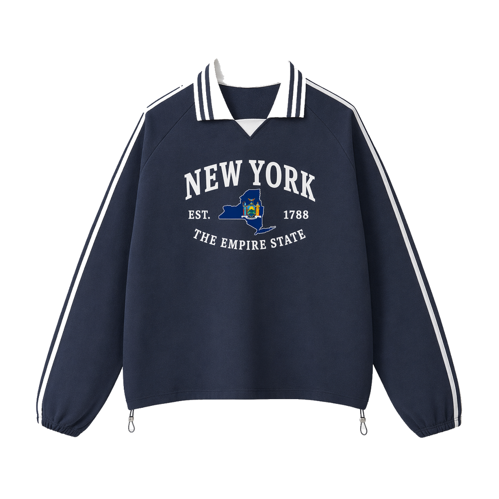 Collection 8 New York Contrast Striped Lapel Collar Sweatshirt - Royal Blue front