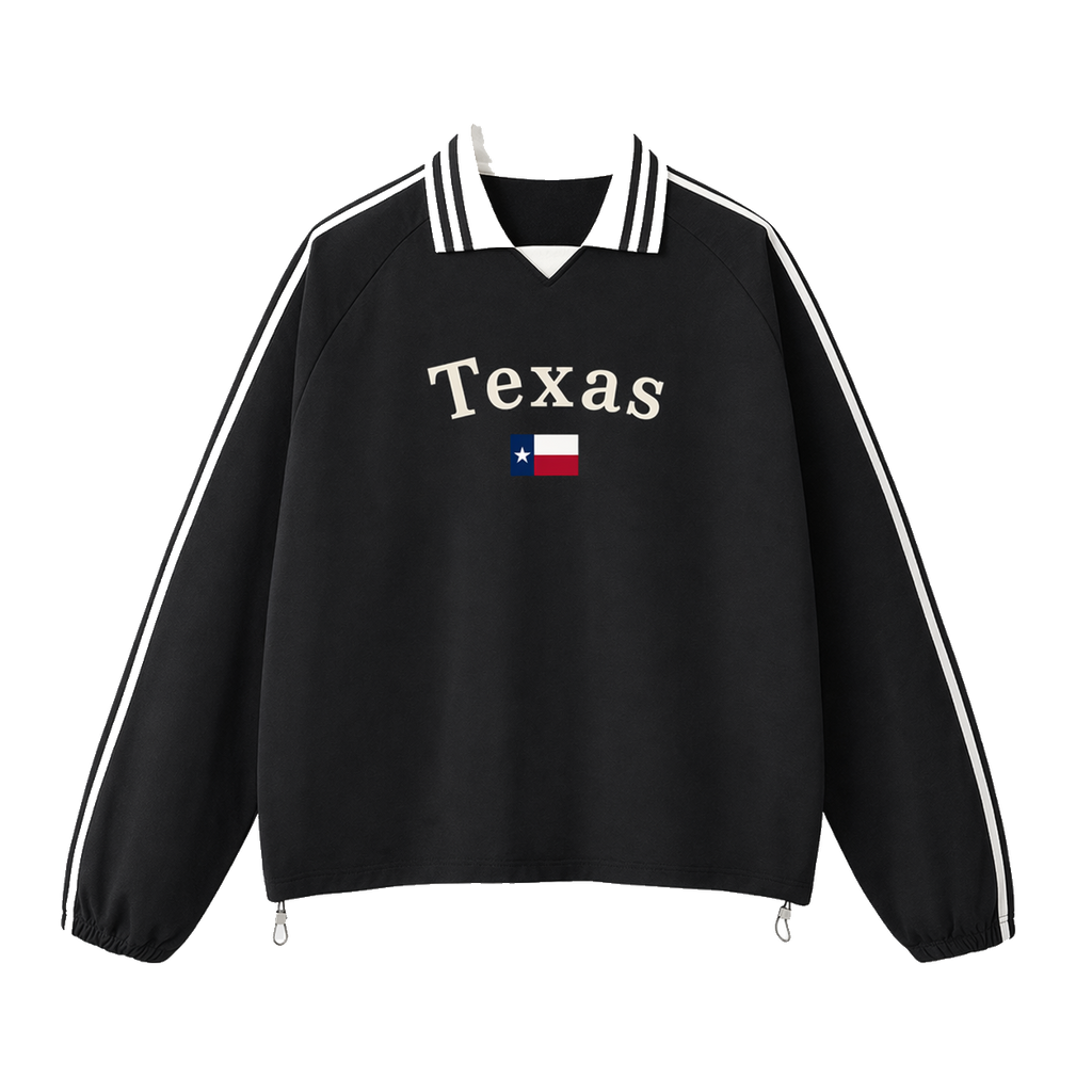 Collection 6 Texas Contrast Striped Lapel Collar Sweatshirt - Black front