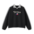 Collection 6 Texas Contrast Striped Lapel Collar Sweatshirt - Black front
