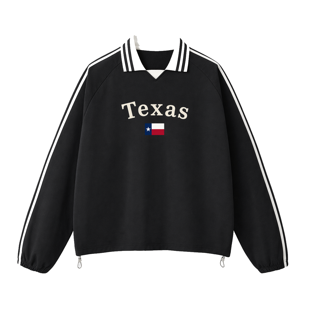 Collection 6 Texas Contrast Striped Lapel Collar Sweatshirt - Black front