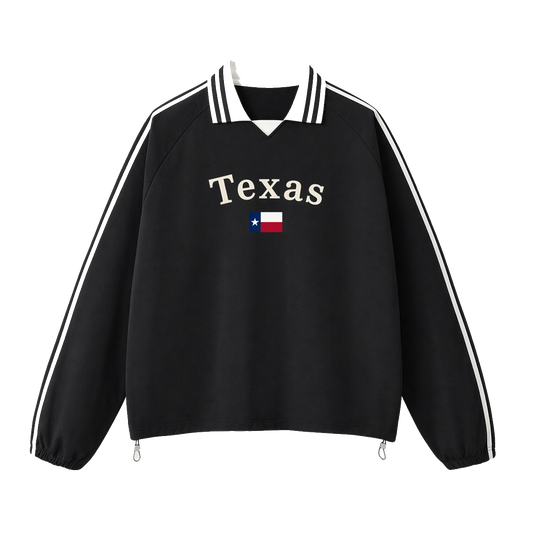 Collection 6 Texas Contrast Striped Lapel Collar Sweatshirt - Black front