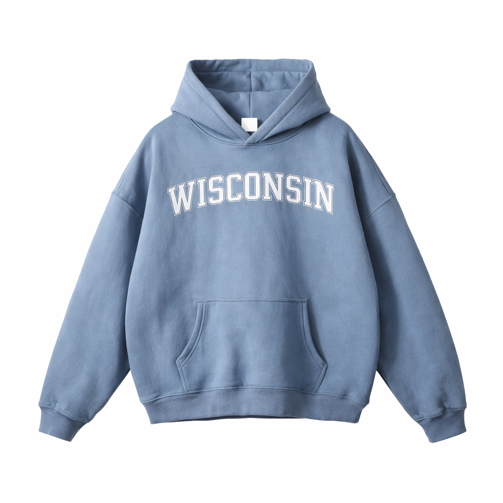 Collection 1 Wisconsin Oversize Fleeced Hoodie - Medium Blue front