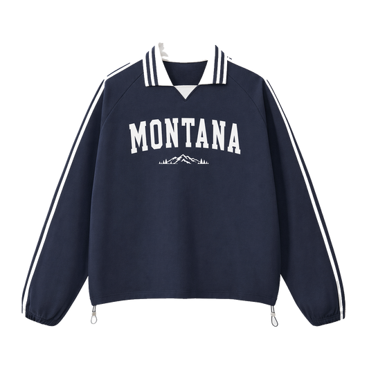 Collection 9 Montana Contrast Striped Lapel Collar Sweatshirt - Royal Blue front