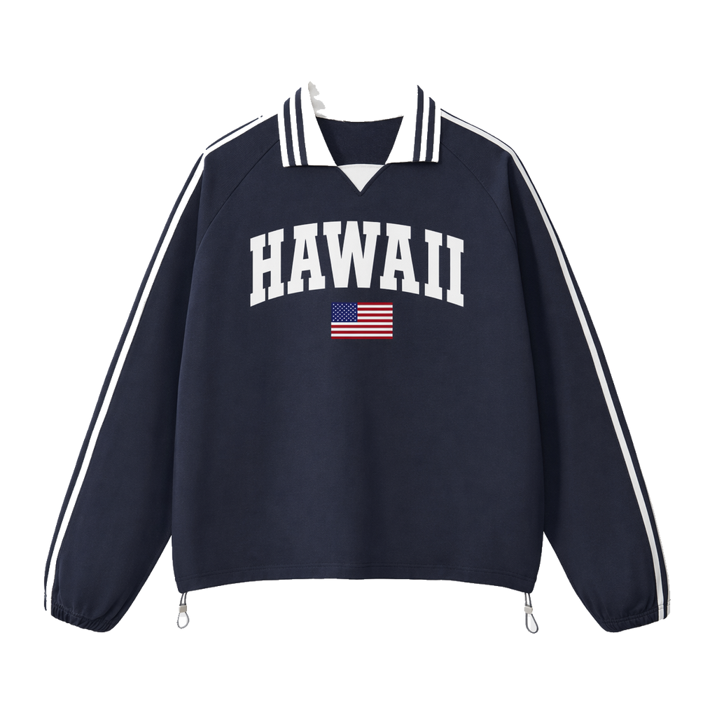 Collection 2 Hawaii Contrast Striped Lapel Collar Sweatshirt - Royal Blue front