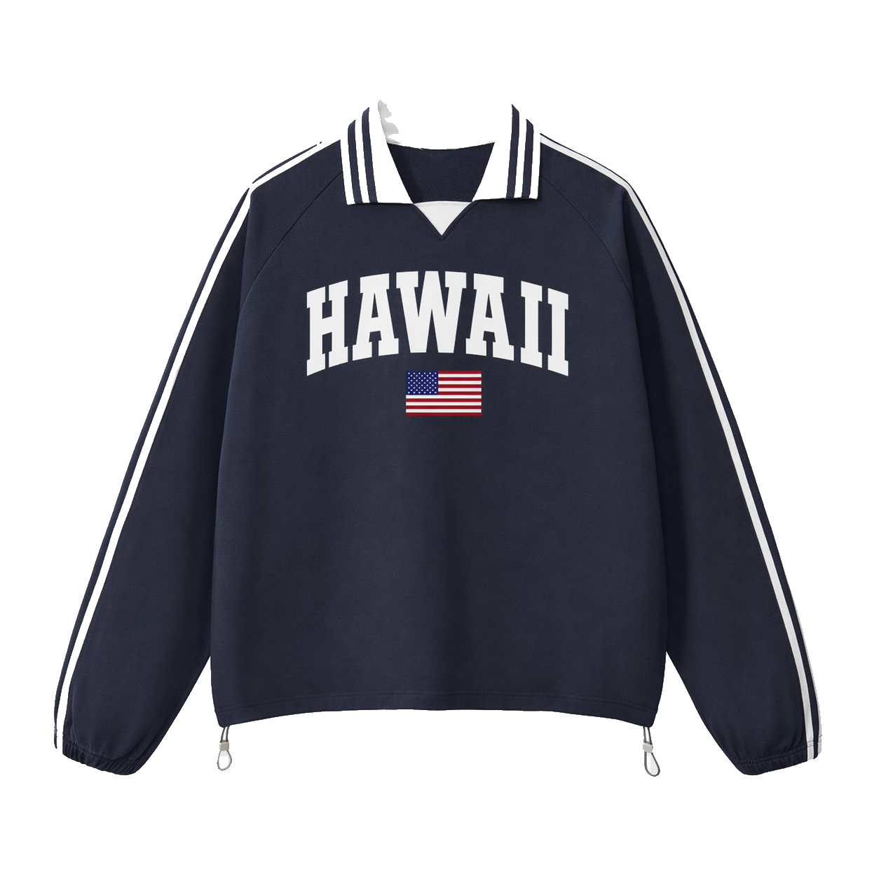 Collection 2 Hawaii Contrast Striped Lapel Collar Sweatshirt - Royal Blue front