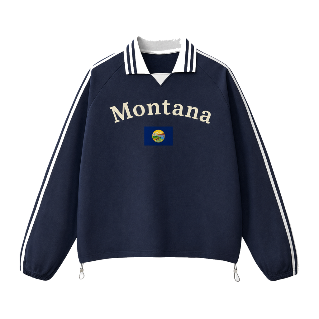 Collection 6 Montana Contrast Striped Lapel Collar Sweatshirt - Royal Blue front