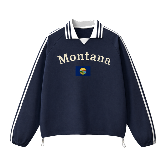Collection 6 Montana Contrast Striped Lapel Collar Sweatshirt - Royal Blue front
