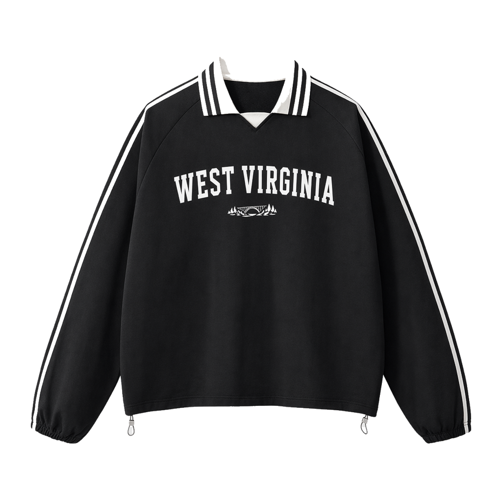 Collection 9 West Virginia Contrast Striped Lapel Collar Sweatshirt - Black front