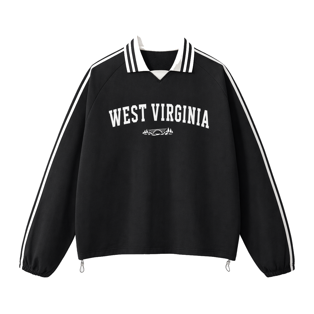 Collection 9 West Virginia Contrast Striped Lapel Collar Sweatshirt - Black front