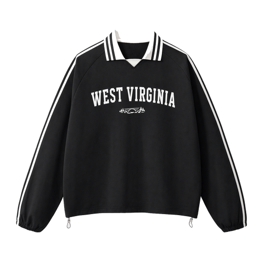 Collection 9 West Virginia Contrast Striped Lapel Collar Sweatshirt - Black front