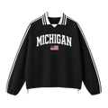 Collection 2 Michigan Contrast Striped Lapel Collar Sweatshirt - Black front