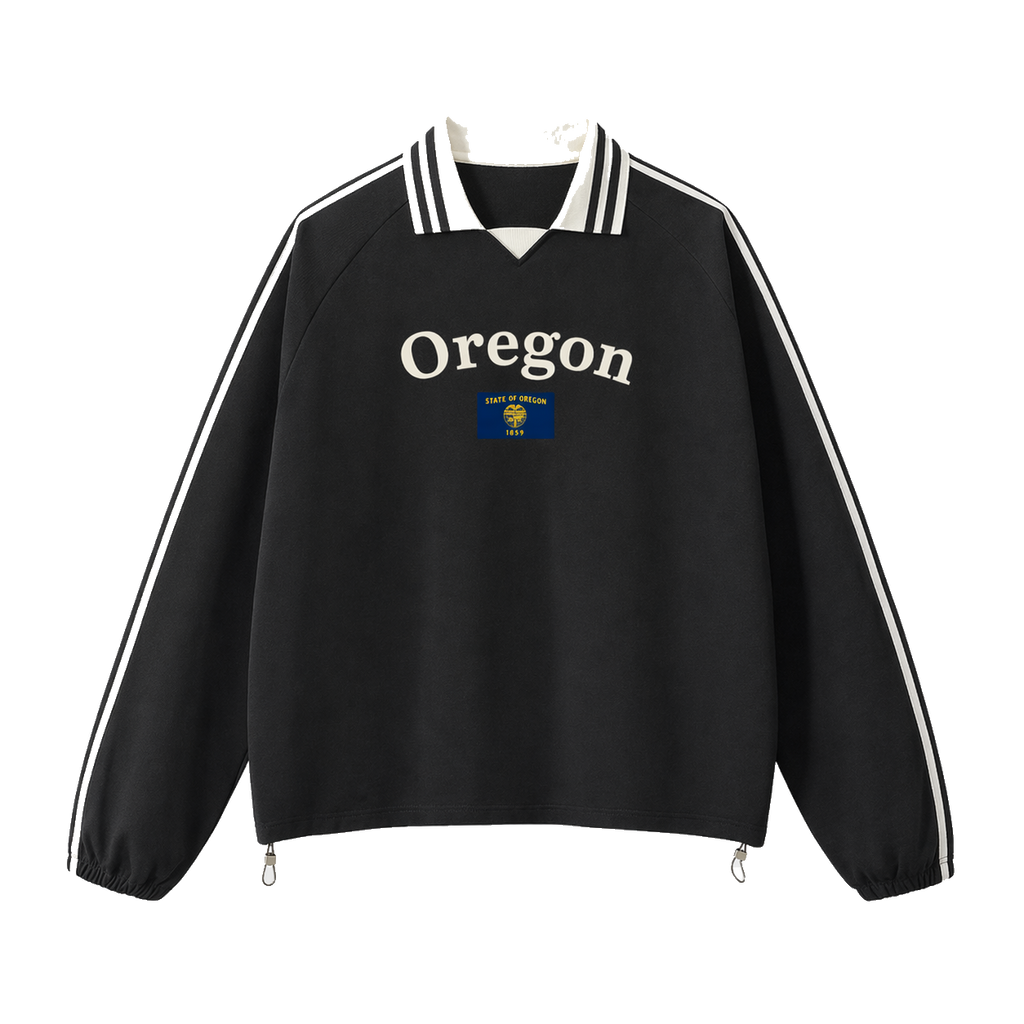 Collection 6 Oregon Contrast Striped Lapel Collar Sweatshirt - Black front
