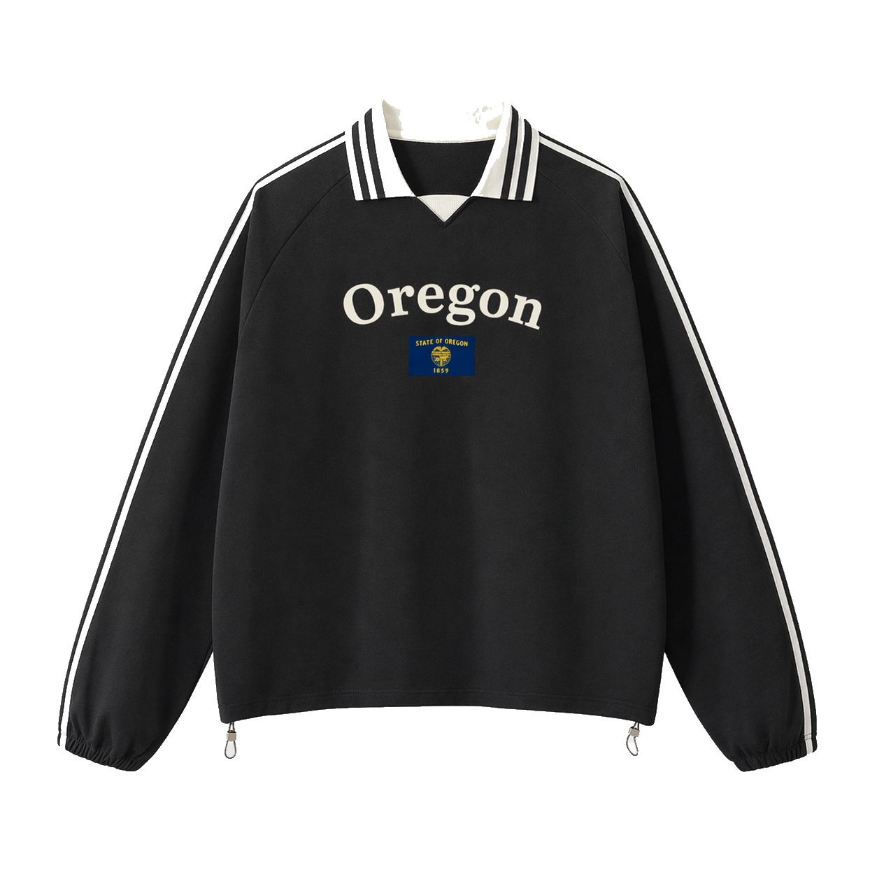 Collection 6 Oregon Contrast Striped Lapel Collar Sweatshirt - Black front