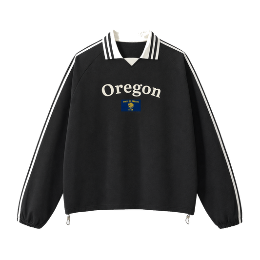 Collection 6 Oregon Contrast Striped Lapel Collar Sweatshirt - Black front