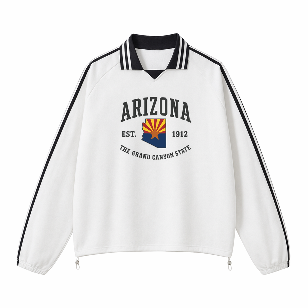 Collection 8 Arizona Contrast Striped Lapel Collar Sweatshirt - White front