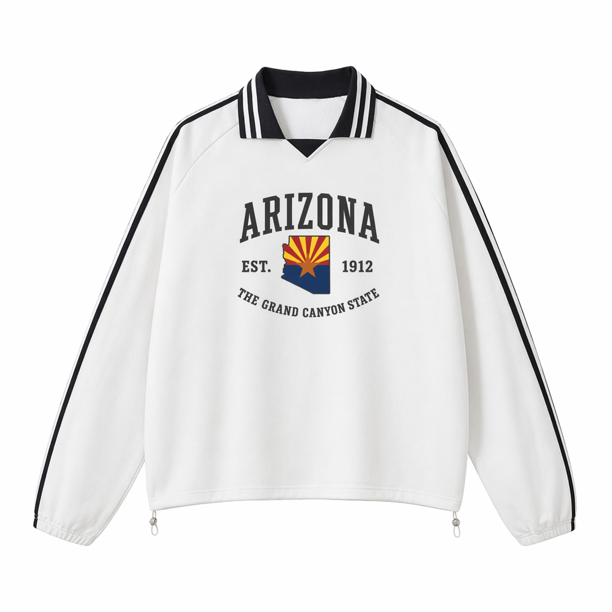 Collection 8 Arizona Contrast Striped Lapel Collar Sweatshirt - White front