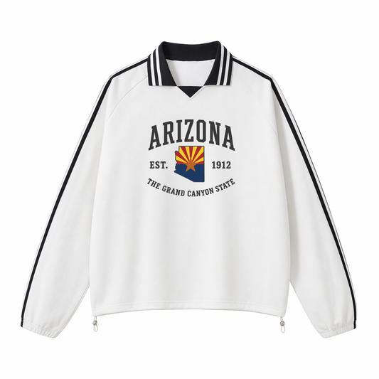 Collection 8 Arizona Contrast Striped Lapel Collar Sweatshirt - White front