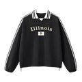 Collection 6 Illinois Contrast Striped Lapel Collar Sweatshirt - Black front