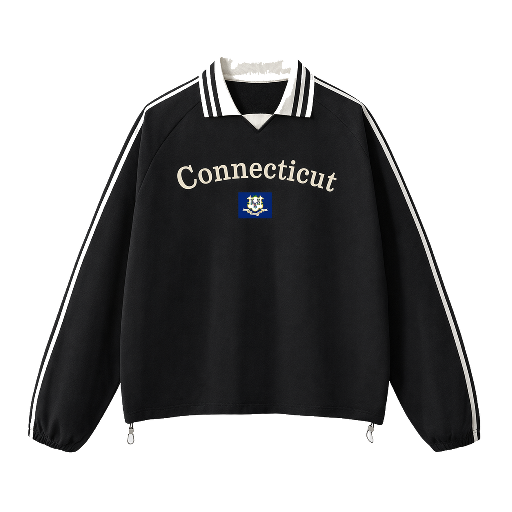 Collection 6 Connecticut Contrast Striped Lapel Collar Sweatshirt - Black front