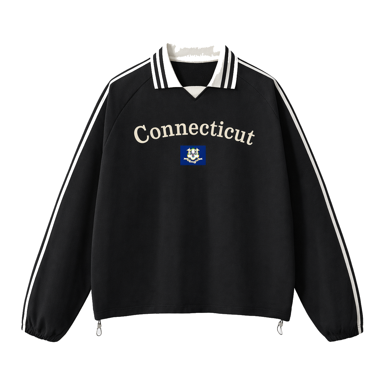 Collection 6 Connecticut Contrast Striped Lapel Collar Sweatshirt - Black front