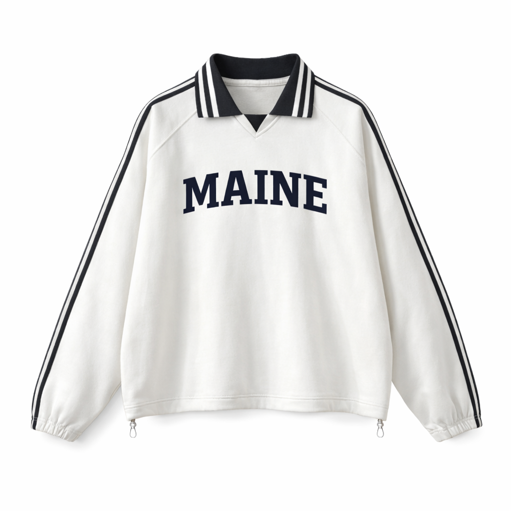 Collection 1 Maine Contrast Striped Lapel Collar Sweatshirt - White front