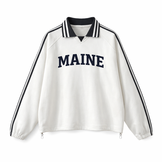 Collection 1 Maine Contrast Striped Lapel Collar Sweatshirt - White front