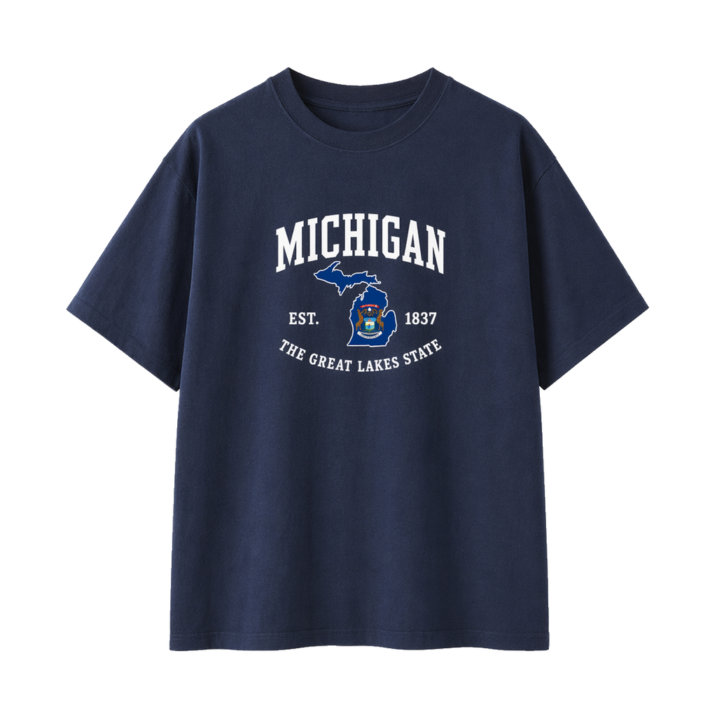 Collection 8 Michigan Essential Cotton T-Shirt - Navy Blue front