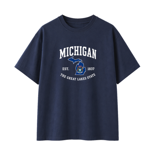 Collection 8 Michigan Essential Cotton T-Shirt - Navy Blue front