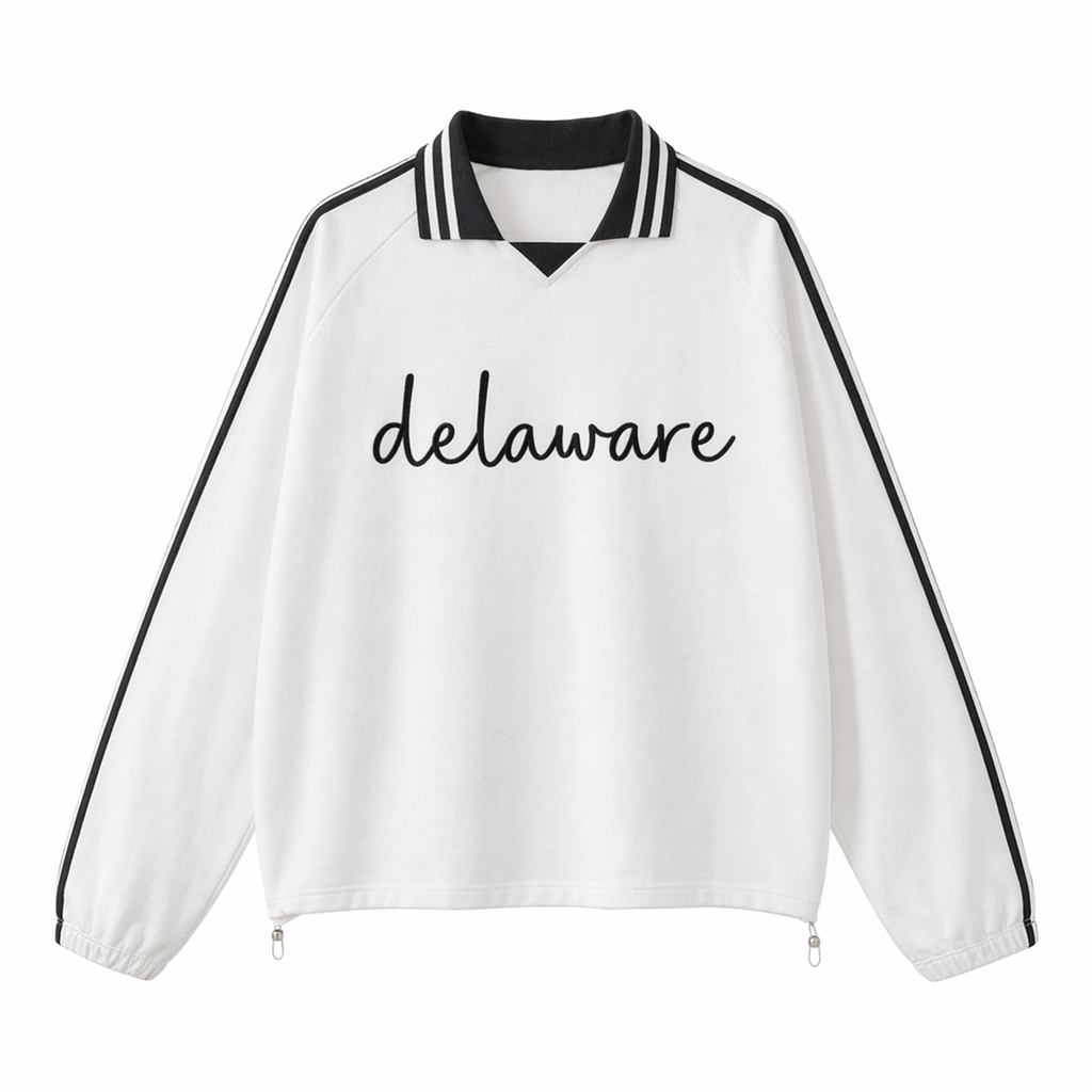 Collection 3 Delaware Contrast Striped Lapel Collar Sweatshirt - White front