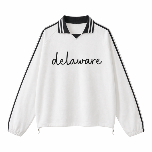 Collection 3 Delaware Contrast Striped Lapel Collar Sweatshirt - White front