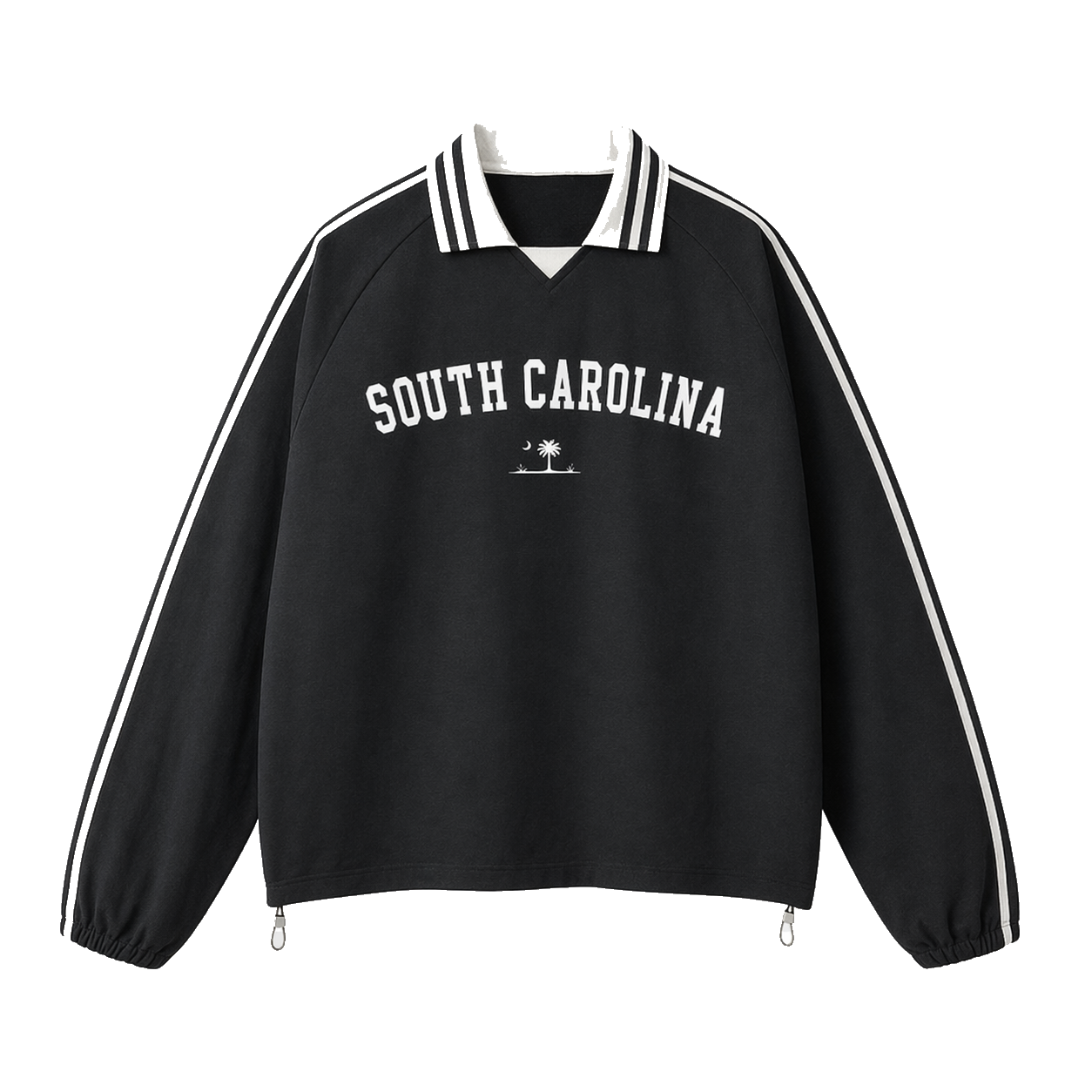 Collection 9 South Carolina Contrast Striped Lapel Collar Sweatshirt - Black front