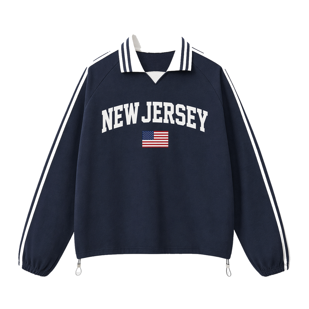Collection 2 New Jersey Contrast Striped Lapel Collar Sweatshirt - Royal Blue front