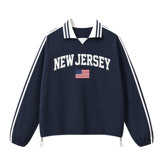 Collection 2 New Jersey Contrast Striped Lapel Collar Sweatshirt - Royal Blue front