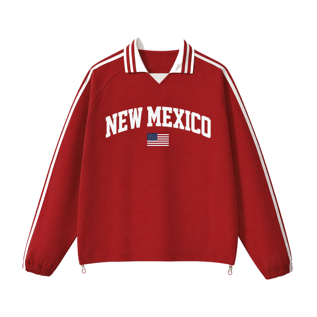 Collection 2 New Mexico Contrast Striped Lapel Collar Sweatshirt - Red front
