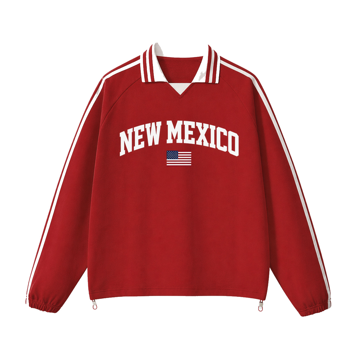 Collection 2 New Mexico Contrast Striped Lapel Collar Sweatshirt - Red front