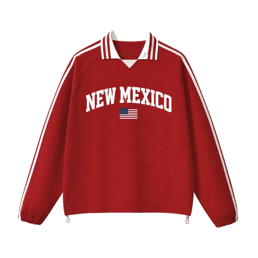 Collection 2 New Mexico Contrast Striped Lapel Collar Sweatshirt - Red front