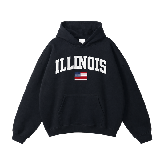 Collection 2 Illinois Oversize Fleeced Hoodie - Black front