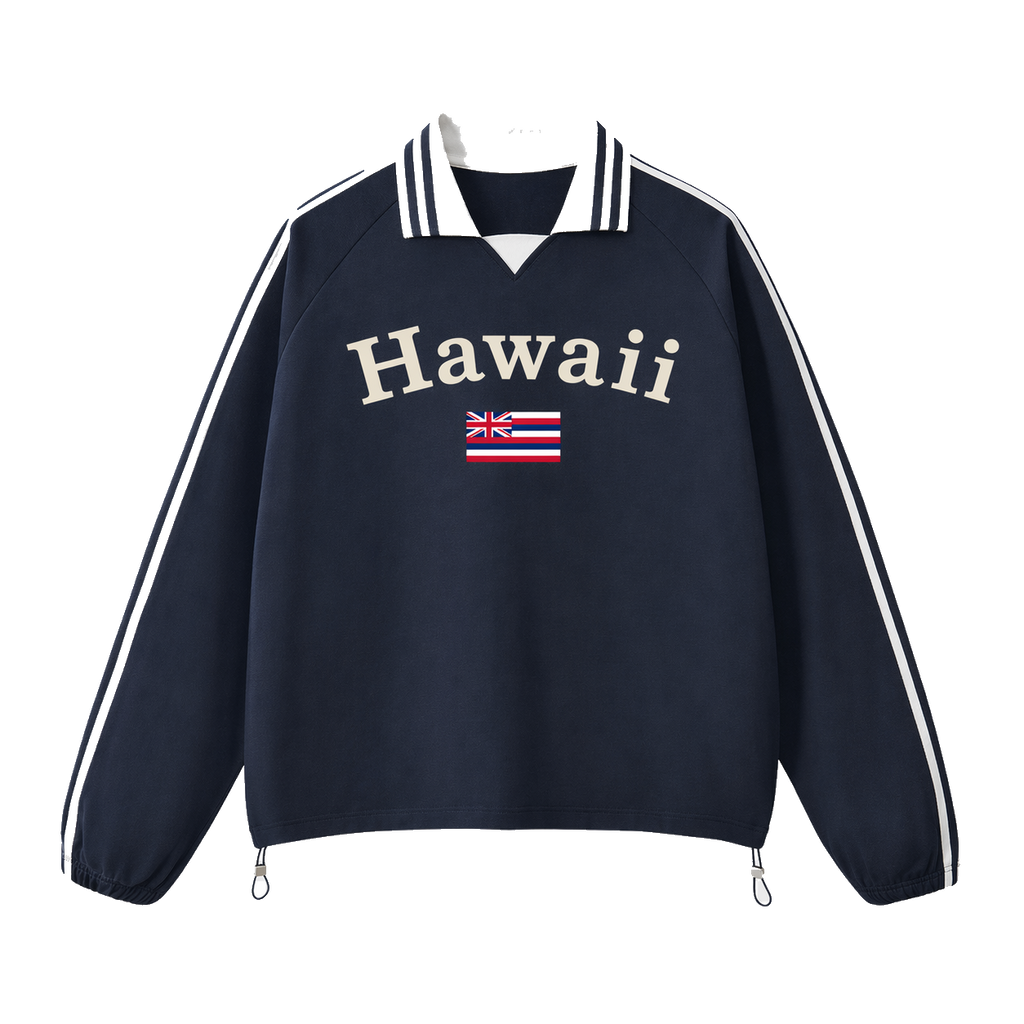 Collection 6 Hawaii Contrast Striped Lapel Collar Sweatshirt - Royal Blue front