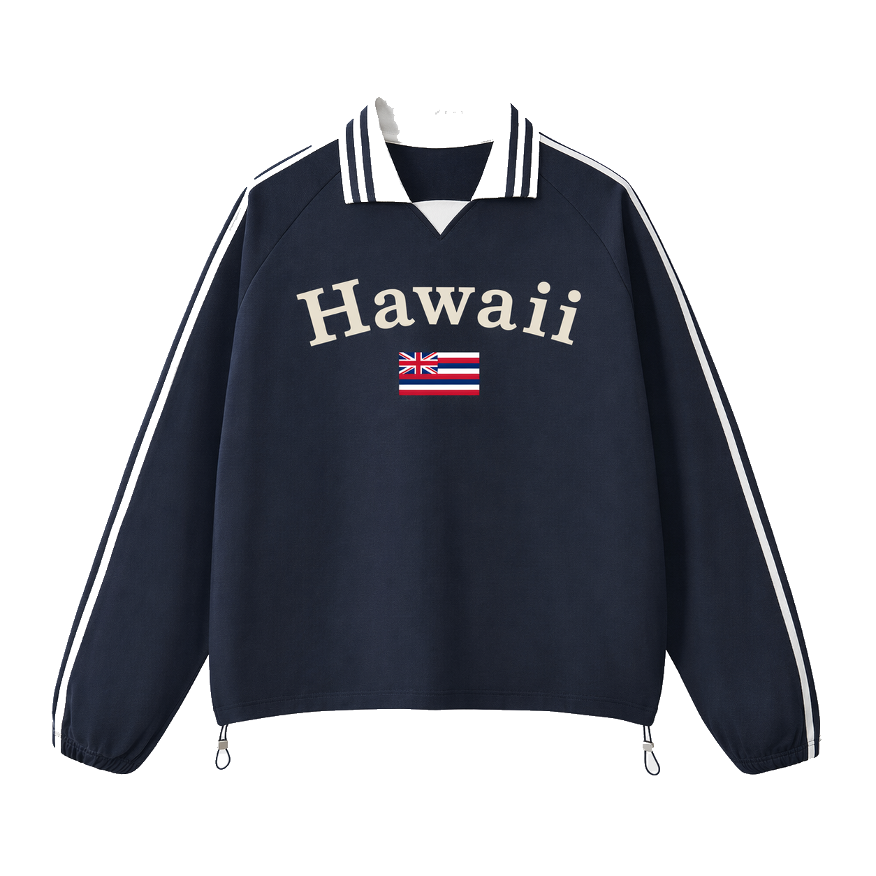 Collection 6 Hawaii Contrast Striped Lapel Collar Sweatshirt - Royal Blue front