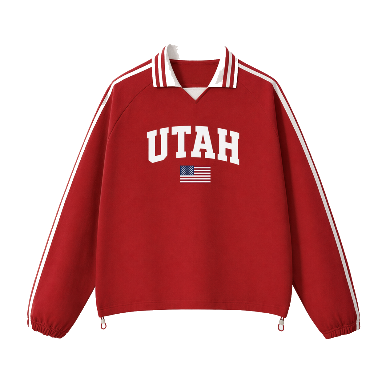 Collection 2 Utah Contrast Striped Lapel Collar Sweatshirt - Red front
