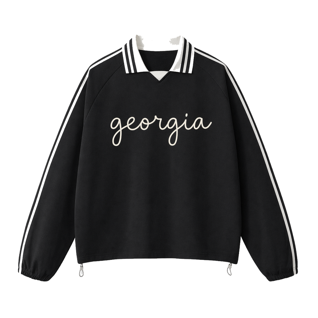 Collection 3 Georgia Contrast Striped Lapel Collar Sweatshirt - Black front
